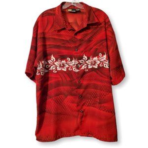 Street Culture Red White Floral Hawaiian Shirt Size XL